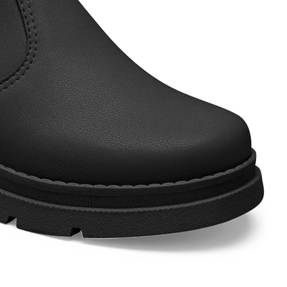 Bota infantil Pink Cats preta cano médio vista lateral com solado robusto